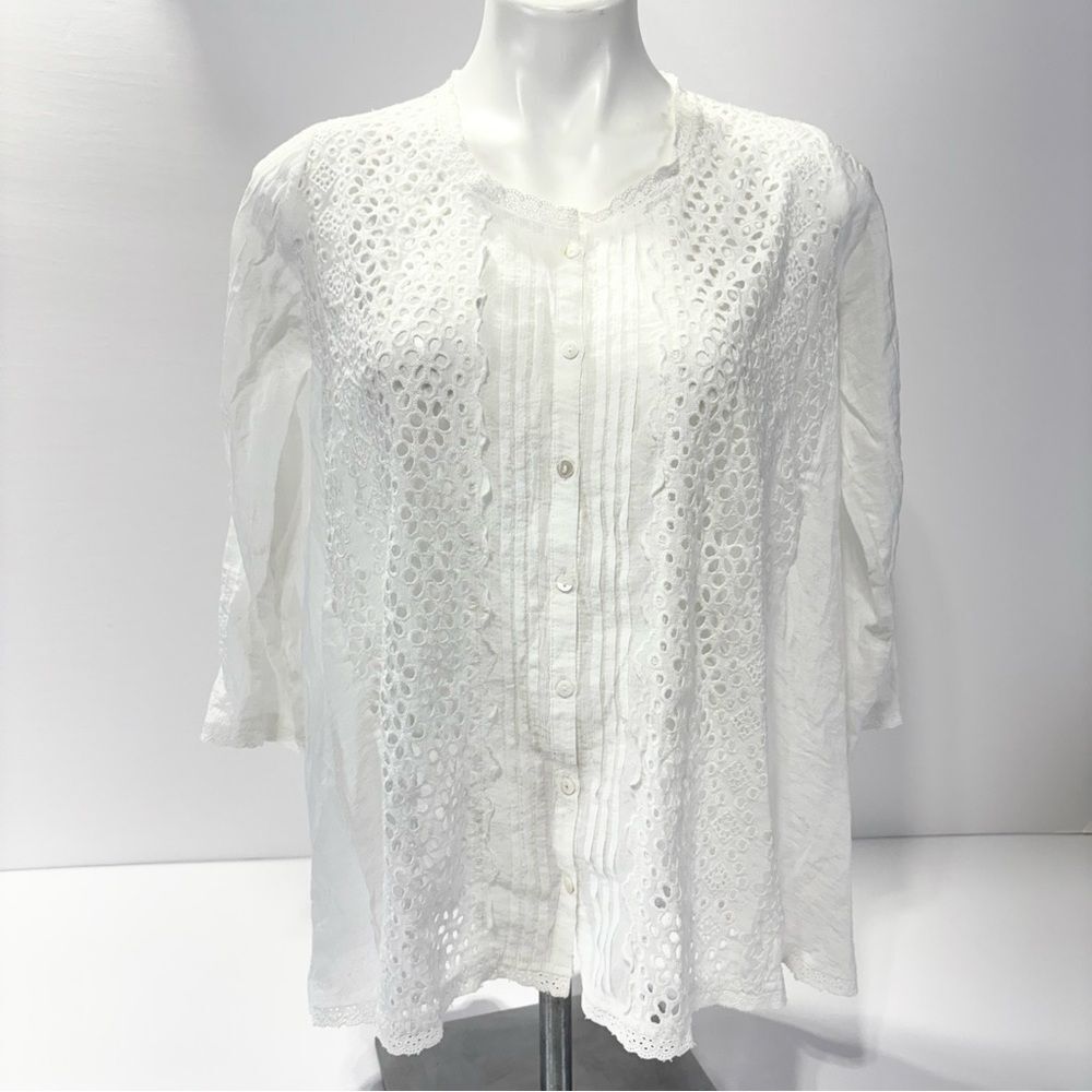 Sundance White Eyelet Lace Blouse Size XS Swing Button Down Ruffle Cottagecore